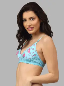 AROUSY Pack Of 2 Floral Printed Seamless Non-Padded Organic Cotton Lace Bra