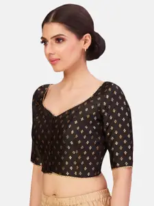 Studio Shringaar Floral Printed Sweetheart Neck Saree Blouse With Gotta Patti