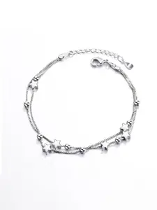 MYKI Women Silver-Plated Cubic Zirconia Layered Link Bracelet