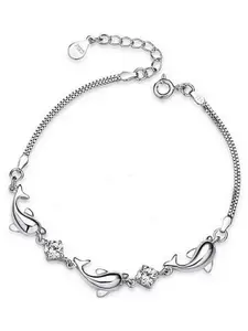MYKI Silver-Plated Cubic Zirconia-Studded Charm Bracelet