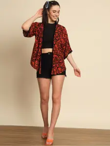 Trend Arrest Floral Printed Shrug With Dipped Hem