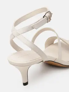 Tommy Hilfiger Women Woven Textured Mid-Top Slim Heeled Sandals With Buckle Detail