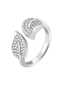 GIVA 925 Sterling Silver Rhodium-Plated CZ-Studded Double Leaf Adjustable Finger Ring