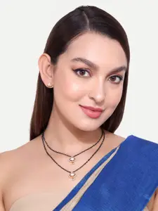 ABDESIGNS Gold-Plated Beaded & Kundan Layered Mangalsutra With Earrings Set