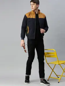VOXATI Men Colourblocked Stand Collar Bomber Jacket