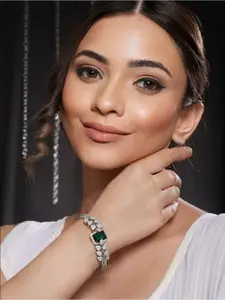 Saraf RS Jewellery Silver-Plated Cubic Zirconia Bangle Bracelet