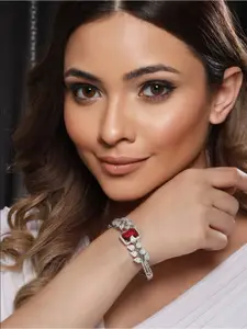 Saraf RS Jewellery Silver-Plated Cubic Zirconia Bangle-Style Bracelet