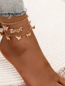 Shining Diva Fashion Set Of 3 Gold-Plated Anklets