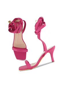 DressBerry Pink Open Toe Slim Heel Gladiators