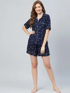 The Snug Studio Floral Printed Lapel Collar Shirt With Shorts