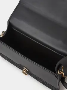 Styli Black Geometric PU Structured Satchel with Cut Work