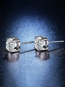 Jewels Galaxy Silver-Plated Circular Crystal Studded Studs Earrings