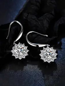 Jewels Galaxy Silver-Plated Floral Crystals Studded Drop Earrings