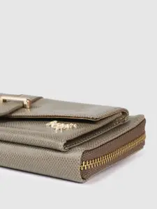 Baggit Women Micro Geometric Print Buckle Detail PU Zip Around Wallet