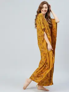 The Snug Studio Mustard Yellow Floral Printed Kaftan Maxi Nightdress