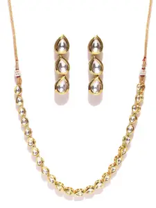 Anouk Gold-Plated Gold-Toned Kundan Stone Studded Necklace & Earrings