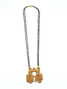 GRIIHAM Gold-Plated Stone-Studded & Beaded Mangalsutra With Earrings