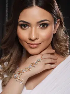 Saraf RS Jewellery Brass American Diamond Gold-Plated Ring Bracelet