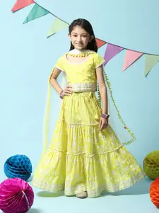 Biba Girls Printed Ready to Wear Lehenga & Blouse With Dupatta