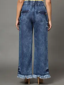 BAESD Women Clean Look High-Rise Light Fade Cotton Wide Leg Jeans