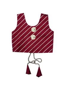 BAESD Girls Fringed Detail Lehenga & Striped Blouse With Dupatta