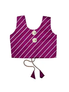 BAESD Girls Fringed Detail Lehenga & Striped Blouse With Dupatta