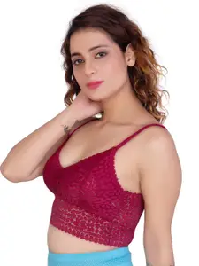 PLUMBURY Floral Lace Non-Wired Rapid Dry Lightly Padded Medium Coverage Bralette Bra