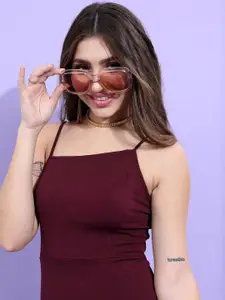 Tokyo Talkies Burgundy Shoulder Straps Front Slit Maxi Dress