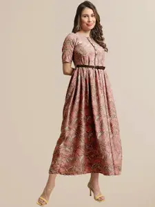 BAESD Ethnic Motifs Printed Belted Detailed Fit & Flare Dress