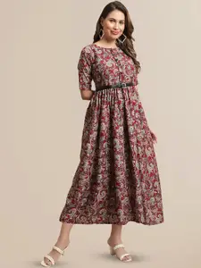 BAESD Ethnic Printed Round Neck Fit & Flare Midi Dress