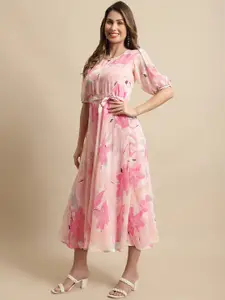 BAESD Floral Printed Georgette Casual Fit & Flare Midi Dress