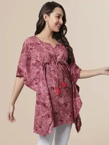 BAESD Floral Printed Extended Sleeves Kaftan Longline Top