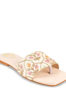 Shoetopia Floral Embroidered One Toe Flats