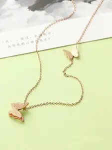 MEENAZ Rose Gold- Plated Studded Butterfly Pendant With Chain