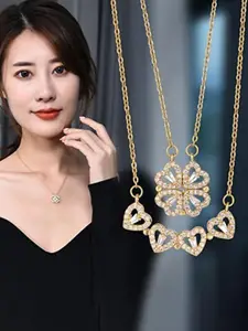 MEENAZ Rose Gold-Plated CZ Studded Heart Pendant With Chain