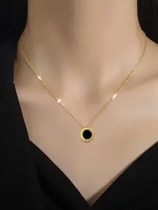 MEENAZ Rose Gold-Plated CZ Studded Round Pendant With Chain