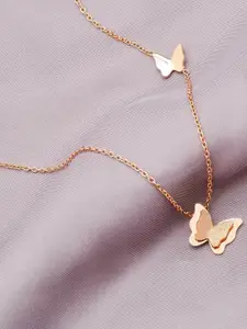 MEENAZ Rose Gold-Plated CZ Studded Butterfly Pendant With Chain