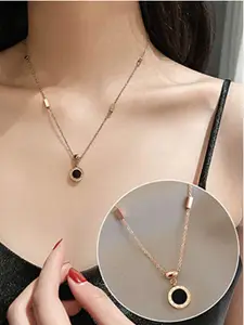 MEENAZ Women Rose Gold-Plated CZ Studded Round Pendant With Chain