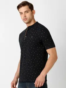 Van Heusen Geometric Printed Mandarin Collar Pure Cotton T-Shirt