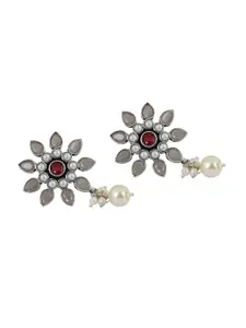 TEEJH Silver-Toned Contemporary Drop Earrings