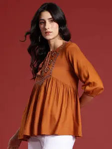 all about you Ethnic Motifs Embroidered Pleated Short Kurti