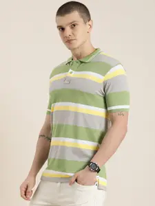 Moda Rapido Short Sleeves Striped Polo Collar T-shirt