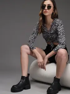 BAESD Animal Printed Ruched Fitted Crop Top