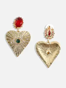 SOHI Gold-Plated Heart Shaped Drop Earrings