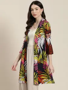 Qurvii Women Printed Longline Tropical Shrug
