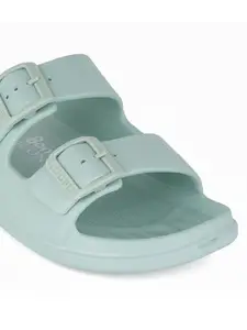 ICONICS Women Two Strap Rubber Sliders With Buckle Detail