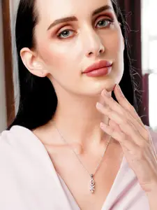 DressBerry Silver-Plated CZ Studded Pendant & Chain