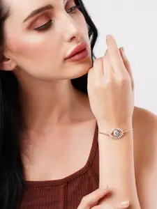 DressBerry Rose Gold-Plated Cubic Zirconia Studded Evil Eye Brass Cuff Bracelet