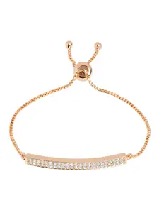 DressBerry Rose Gold-Plated Cubic Zirconia Studded Evil Eye Brass Cuff Bracelet