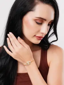 DressBerry Gold-Plated Cubic Zirconia Studded Evil Eye Brass Cuff Bracelet